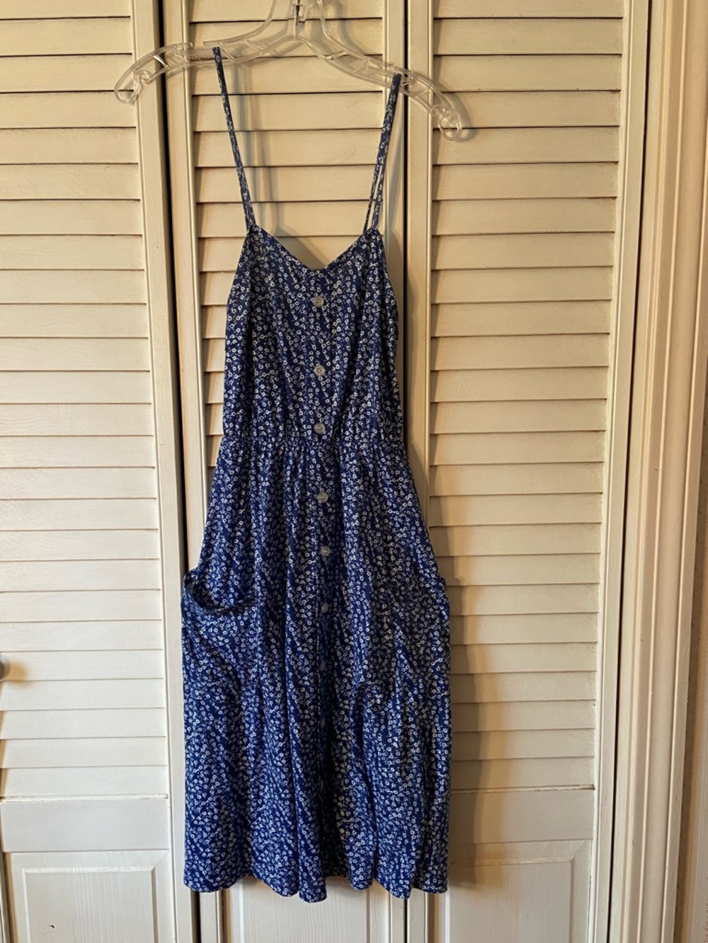 Blue Floral Midi Sundress with Button Front
